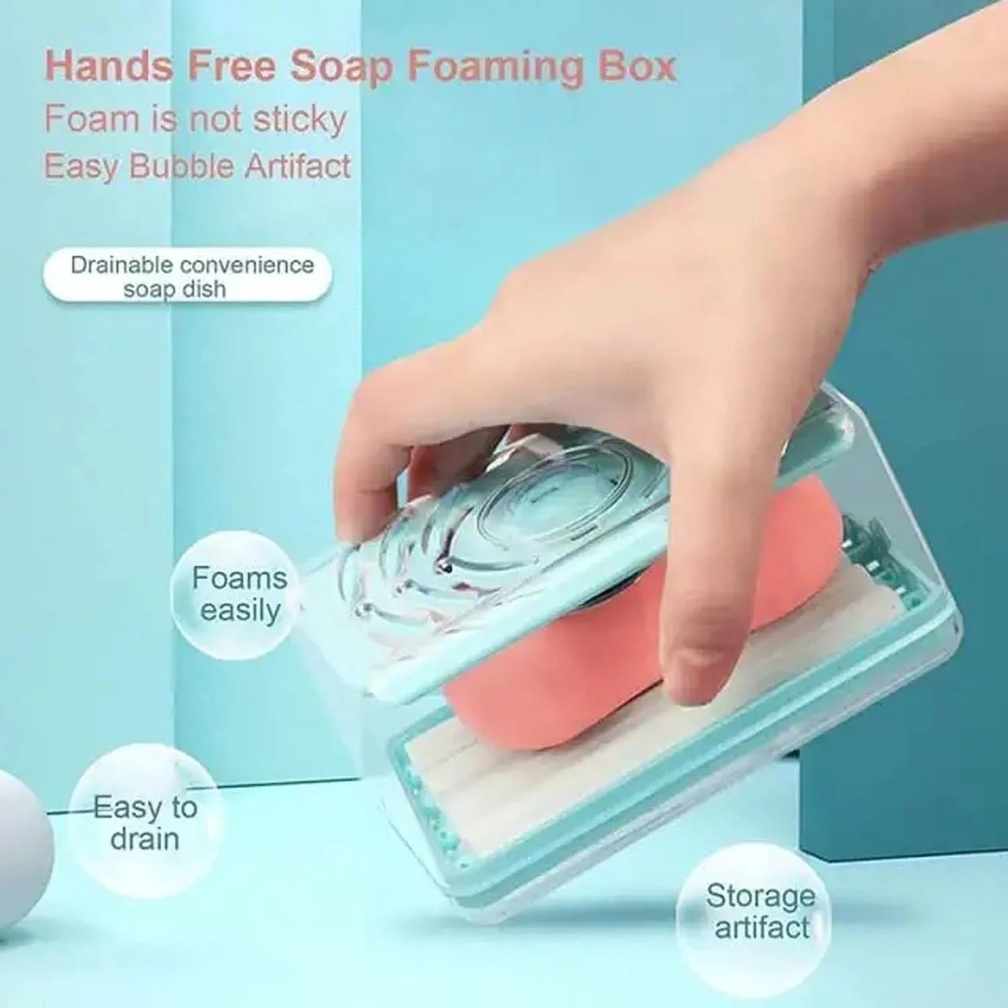 UK-0185 2-in-1 Portable Soap Dish & Soap Dispenser with Roller and Drain Holes, Foaming Soap Bar Box