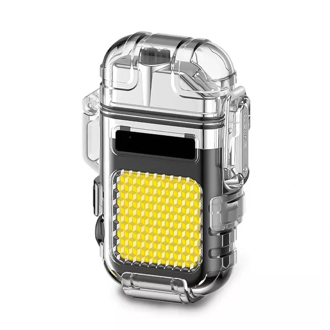 UK-1085 Dual Arc Plasma Lighter with COB LED Flashlight – USB Rechargeable Windproof Waterproof Keychain Lighter – Portable Flameless Electric Lighter with 3 Light Modes for Camping Hiking