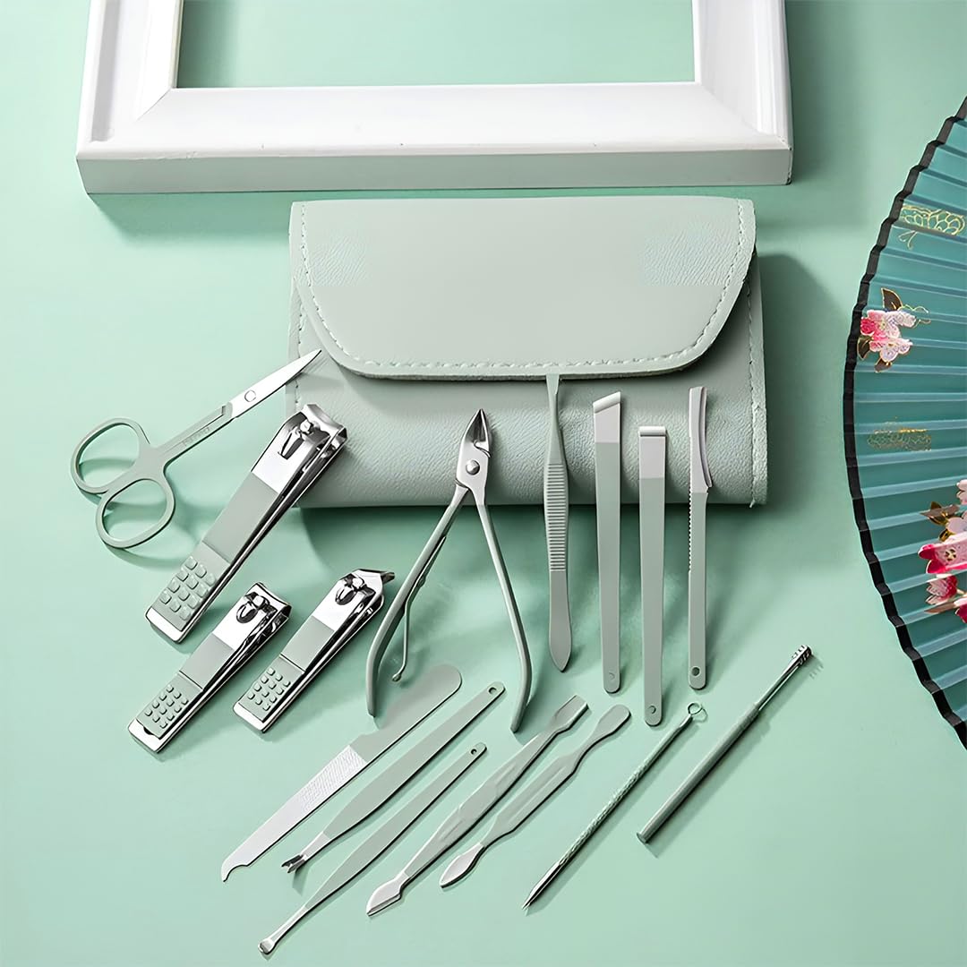 UK-0964 Manicure Set Nail Clipper Kit - 16 Pieces Stainless Steel Manicure Kit, Nail Care Tools for Hand & Feet, Nail Clippers Pedicure Professional Grooming Kits for Facial, Hand & Foot Care