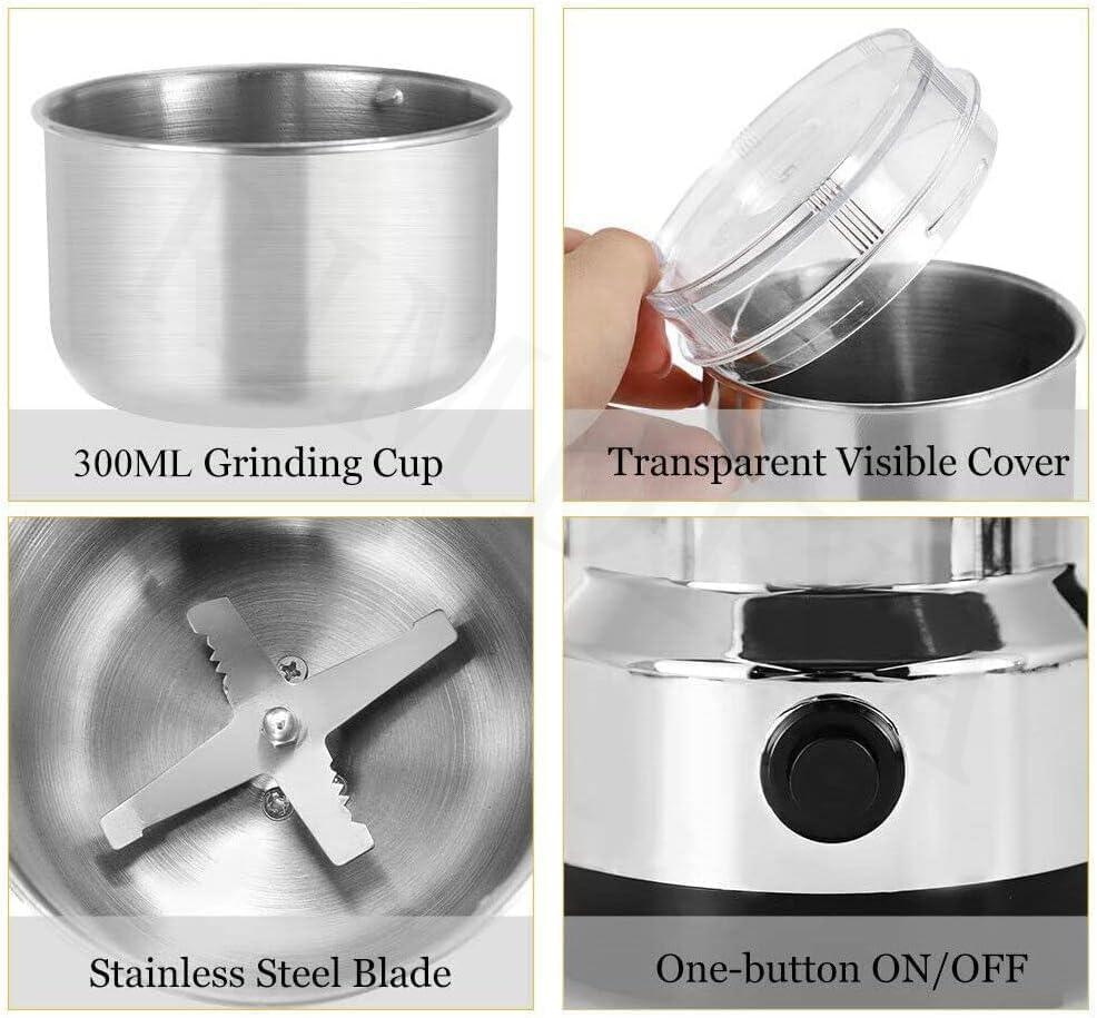 UK-0198 Mini Spice Coffee Grinder Electric Stainless Steel Fast Grinding Multifunction Smash Machine Dry Grain Mill Grinder for Spices Powder Seeds Rice Beans Seasonings