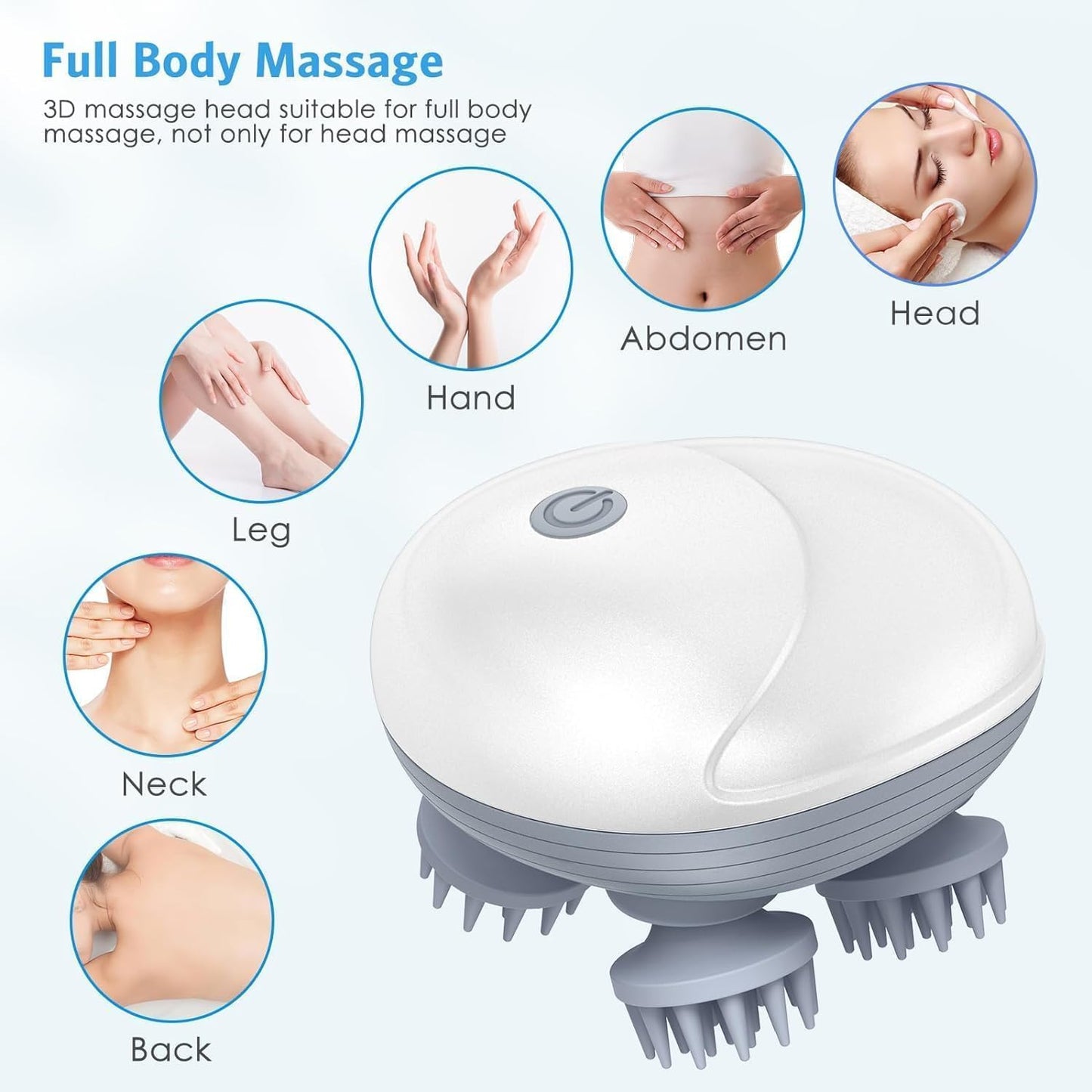 UK-0912 Head & Scalp Massager for Men Women, Handheld Cat Dog Pet Head Massager with 4 Silicon Heads | Portable Head Massager for Hair Growth, Muscle Relaxation & Stress Relief