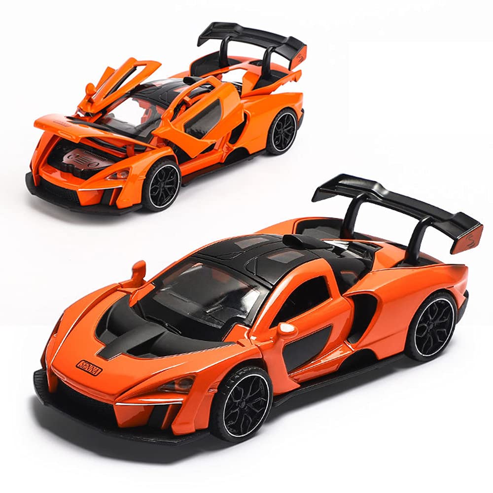 UK-1071 McLaren Senna Sports Car Model,Zinc Alloy Simulation Casting Pull Back Vehicles,1:32 Scale Mini Electronic Supercar Toys with Lights and Music for Toddlers Kids Children Gift