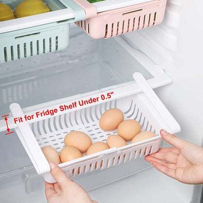 UK-0199 Fridge Storage Basket Expandable Fridge Storage Rack Tray Fridge Space Saver Food Organizer, Multicolor (Pack of 4)