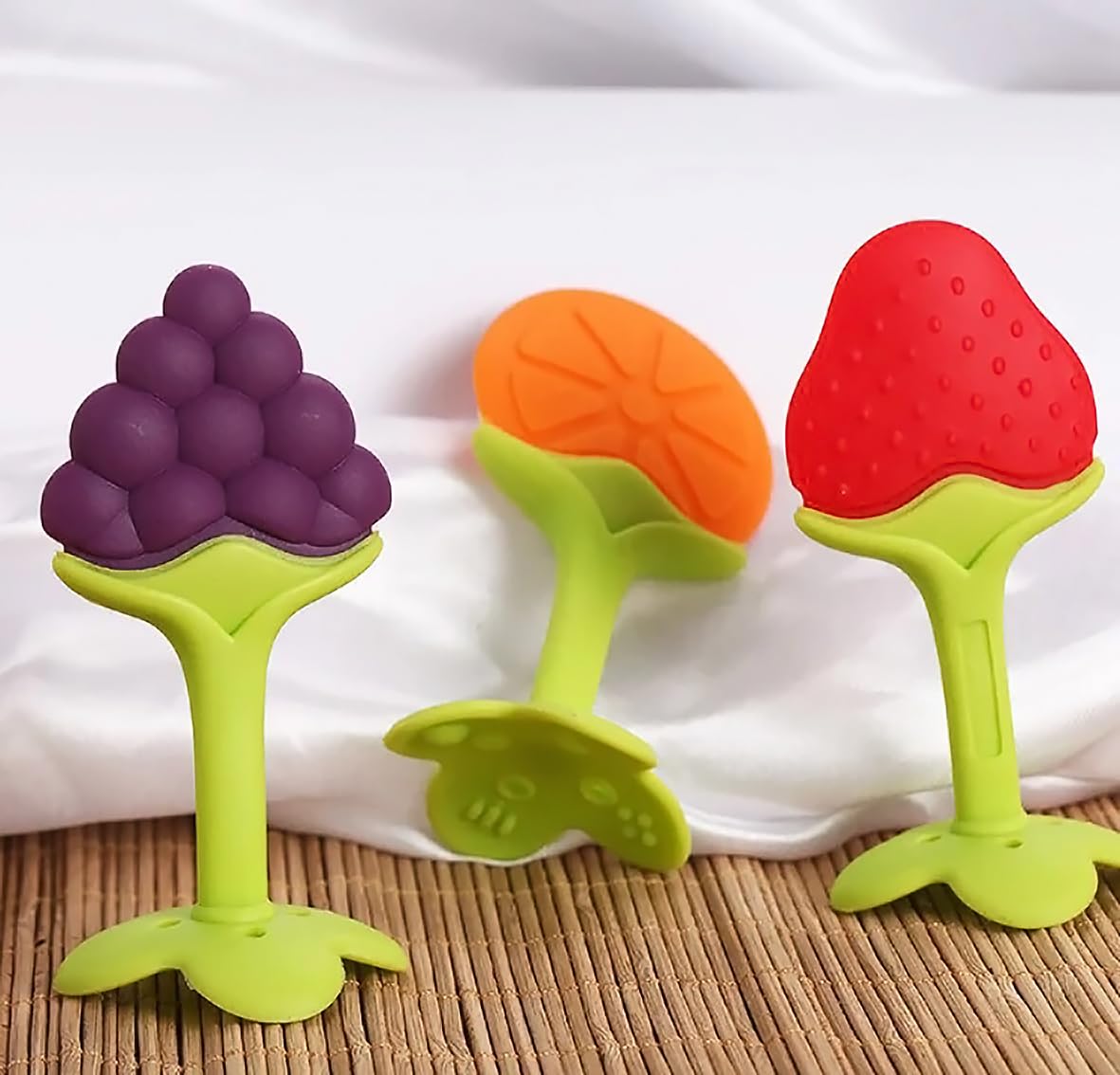 UK-0981 Silicone BPA Free Baby Teether | Natural Fruit Shape Chew Toy for Newborn, Infant & Toddlers | Multicolor Soft Teething Toy | Non-Toxic, Safe for 0-12 Months Baby Boys & Girls (1PC Teether MULTI-DESIGN)