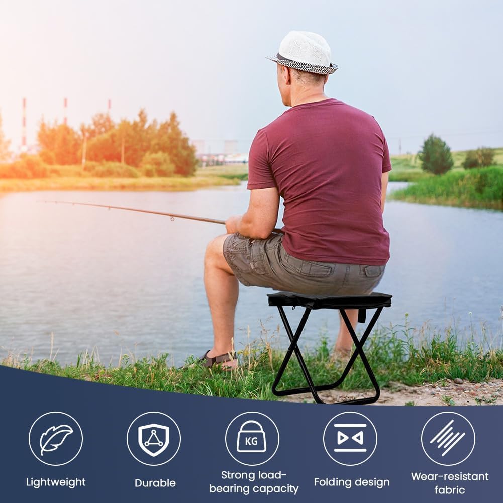 UK-0963 Folding Stool, Mini Outdoor Camping Stool, Portable Small Foldable Lightweight Hunting Seat with Zippered Carrying Bag, Folding Slacker Chairs for Fishing Travelling Picnics