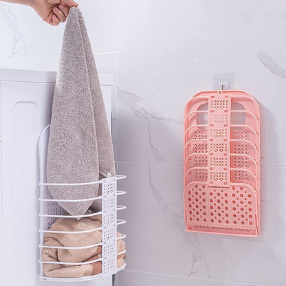 UK-0533 Folding Laundry Basket for Dirty Clothes Humper | Plastic Wall-Mount Hanging Dirty Clothes Organizer Storage Collapsible Bin with Handle