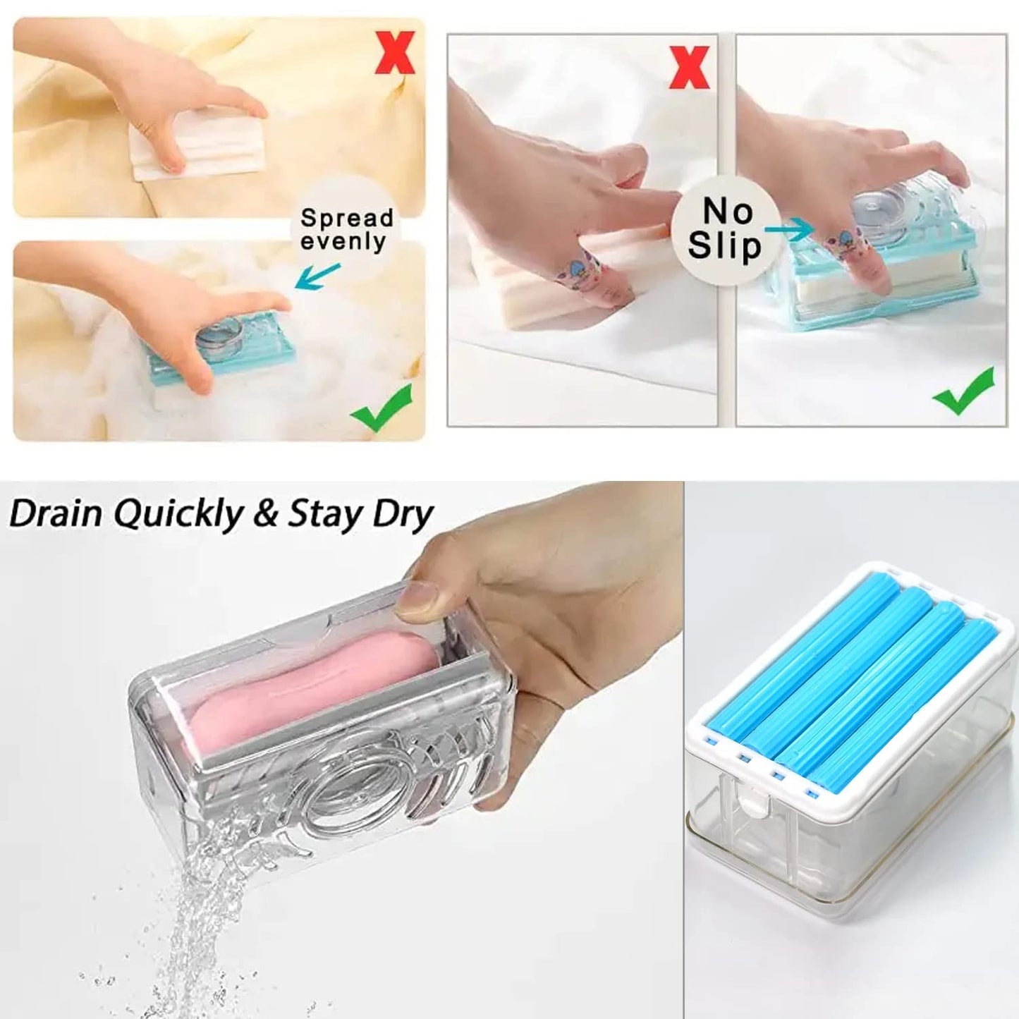 UK-0185 2-in-1 Portable Soap Dish & Soap Dispenser with Roller and Drain Holes, Foaming Soap Bar Box