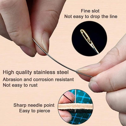 UK-1092 30pcs Self-Threading Quilting Needles With Wooden Case - Long Needles of Various Sizes for Quilting, Embroidery, Hand Sewing