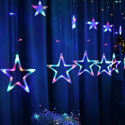 12 Stars/diya Curtain Fairy String 108 Led 6 Big Star 6 Small Star Light with 8 Flashing Modes for Indoor & Outdoor Decorations, Christmas, Wedding, Party, Home