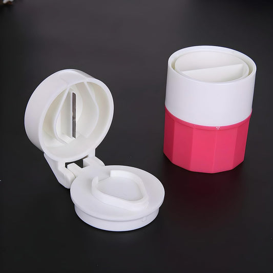 UK-0222 4-IN-1 LAYER MULTIPURPOSE PLASTIC PORTABLE POCKET SIZE TABLET MEDICINE CUTTER DIVIDER WITH PARTITIONED STORAGE AND CRUSHER GRINDER POWDER