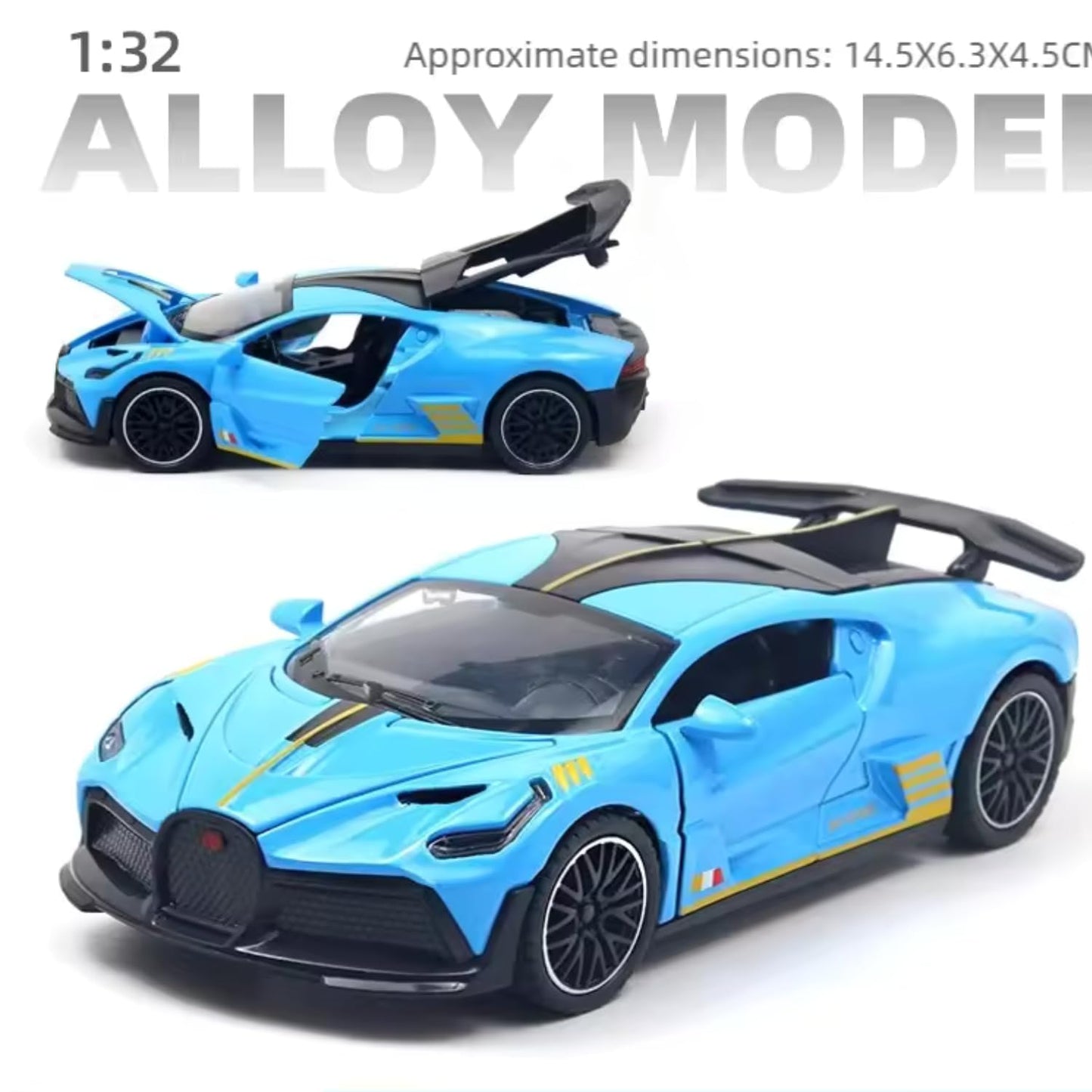 UK-1072 Bugatti Divo 1:32 Exclusive Alloy Metal Pull Back Die-cast Car Diecast Metal Pullback Toy car with Openable Doors & Light, Music Boys Gifts Toys for Kids