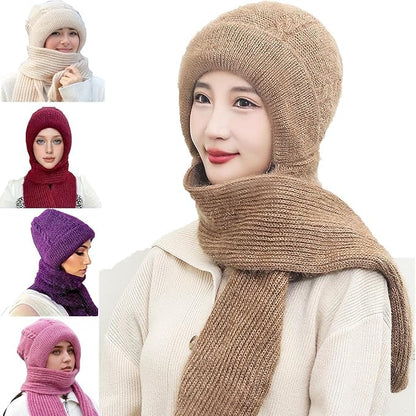 UK-1029 Winter Cap for Women Woolen Cap with Mufflers for Women, 2 in 1 Mask Scarf Knitted Woolen for Women & Girls Muffler Stylish & Scarf Ear Protection (Multicolour)