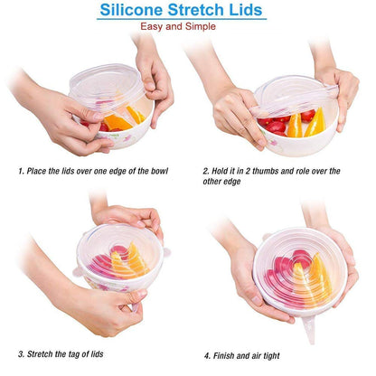 UK-0266 6 Pc Silicone Stretch Microwave Safe Lids Flexible Covers for Utensils, Bowls, Dishes,Plates Jars, Cans, Mugs, Food Safety Reusable Lids (Multicolor)