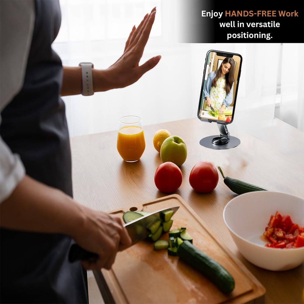 UK-0869 360° Metal Mobile Stand | Angle Adjustable Desk Phone Holder | Sturdy Anti Slip Base