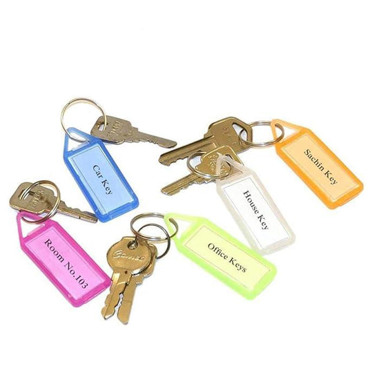 UK-0666  Keychain With Name Tag Labels Assorted Keychain With Two Side Id Label And Split Ring For Office, Home Key -Plastic(1pc)