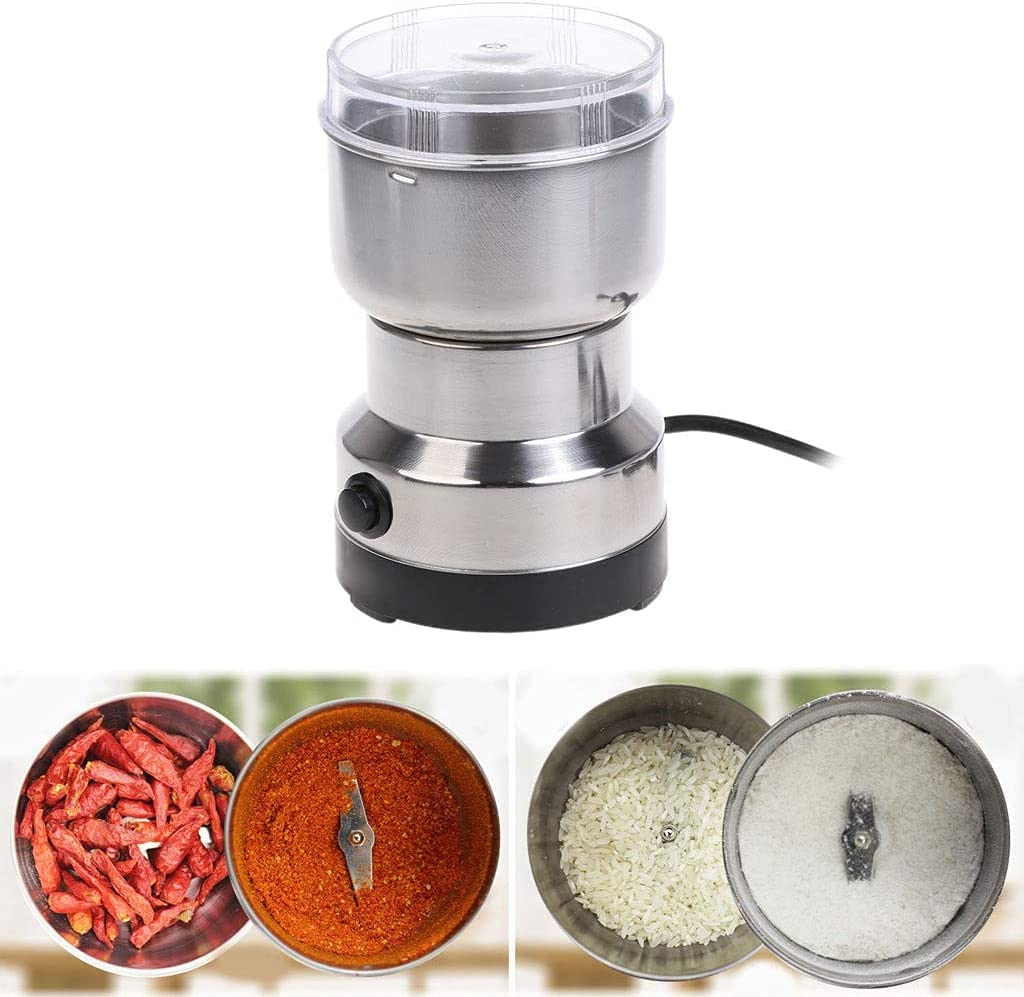 UK-0198 Mini Spice Coffee Grinder Electric Stainless Steel Fast Grinding Multifunction Smash Machine Dry Grain Mill Grinder for Spices Powder Seeds Rice Beans Seasonings