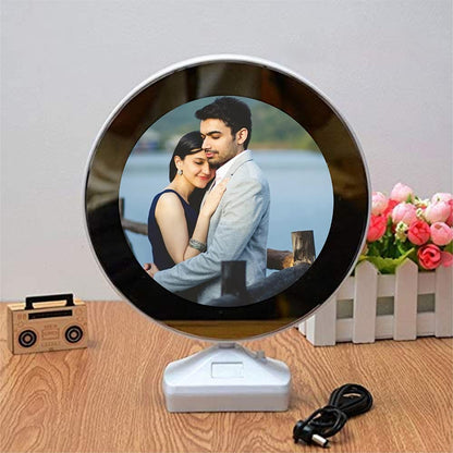 UK-0174 Magic Mirror Photo Frames with LED Light Inside Round & Customized Personal Photograph with USB Cable