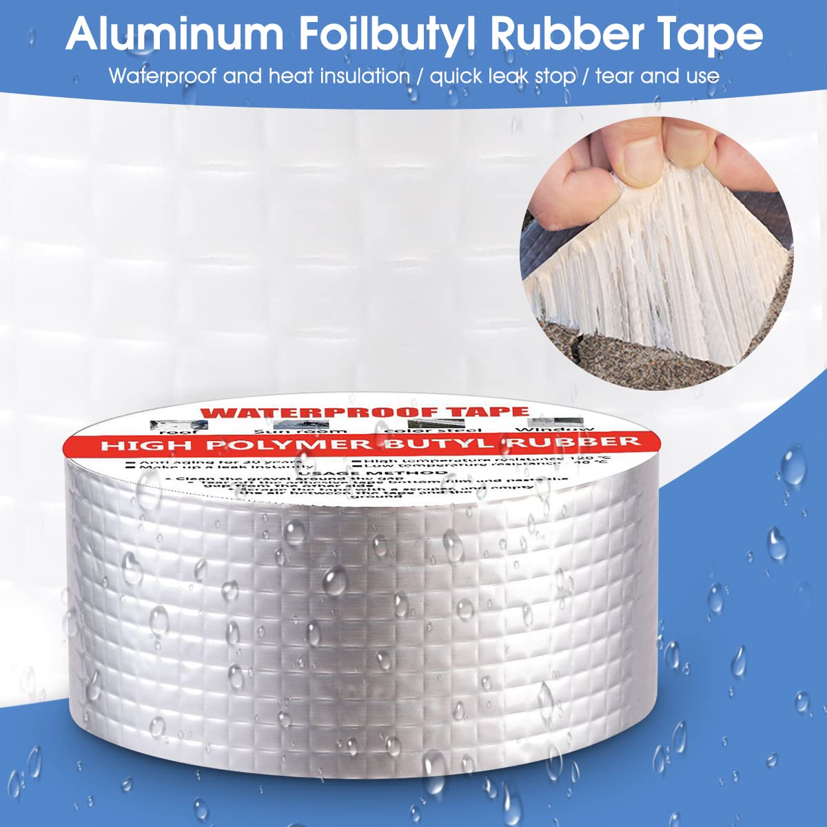 Waterproof Aluminium Rubber Tape for Leakage Repair, Hot & Cold Temperature Aluminium Foil Tape