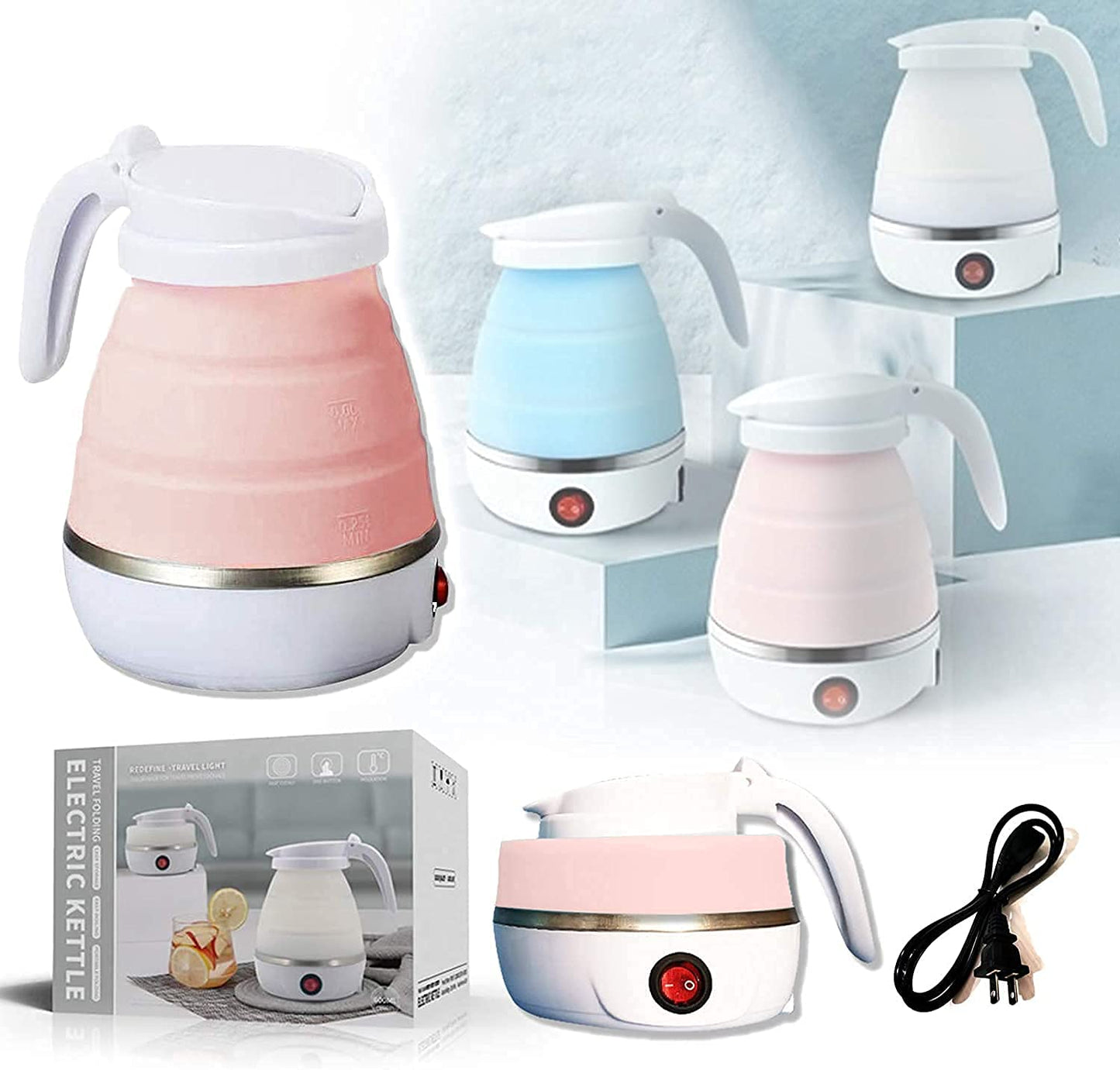 UK-0145 Silicone Foldable Collapsible Electric Water Kettle Camping Boiler (Multicolor)