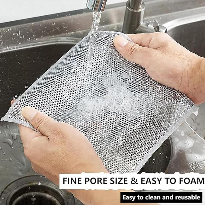 Non-Scratch Wire Dishcloth, Steel Wire Dish Towel, Multipurpose Wire Dishwashing Rags for Wet and Dry, Scrubs & Cleans for Dishes