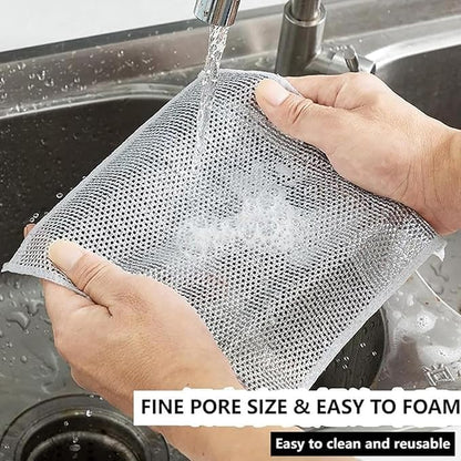 Non-Scratch Wire Dishcloth, Steel Wire Dish Towel, Multipurpose Wire Dishwashing Rags for Wet and Dry, Scrubs & Cleans for Dishes