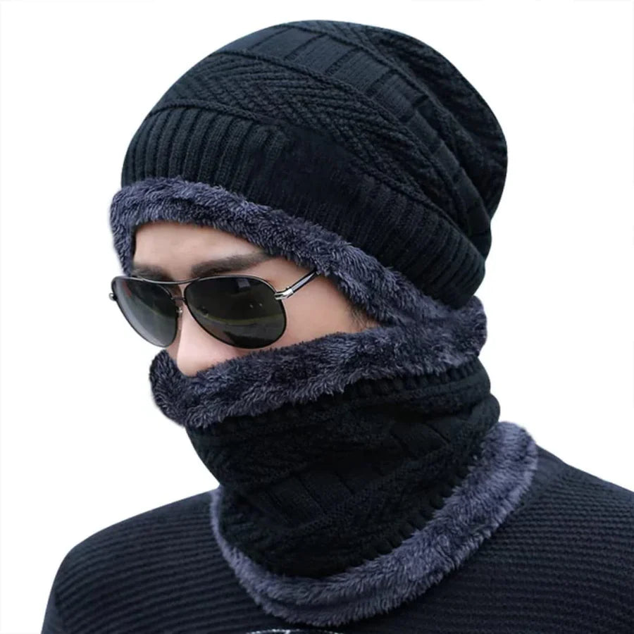 UK-0057 Soft  Woolen Beanie Cap Plus Muffler Scarf Set for Men Women Girl Boy - Warm, Snow Proof