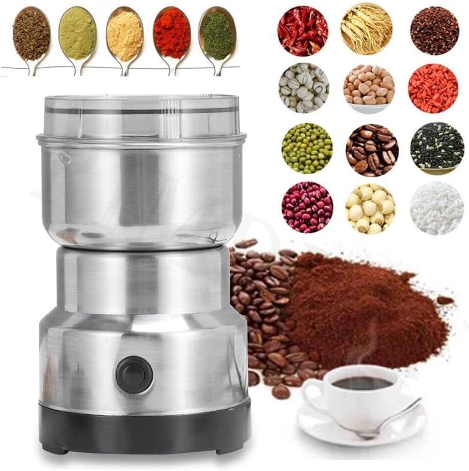 UK-0198 Mini Spice Coffee Grinder Electric Stainless Steel Fast Grinding Multifunction Smash Machine Dry Grain Mill Grinder for Spices Powder Seeds Rice Beans Seasonings