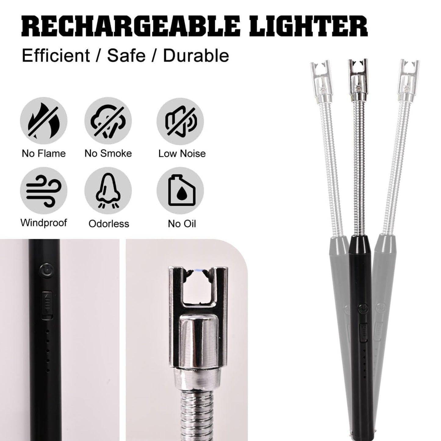 UK-0373  ARC Lighter, Rechargeable Electric Gas Lighter for Home Use Candle Lighter Plasma Lighter Flameless Windproof USB Lighter 360° Flexible Neck Arc Lighter for Diwali Fireworks