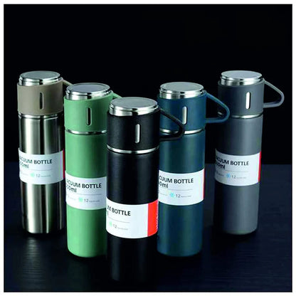 UK-0022 Stainless Steel Vacuum Flask Set with 3 Steel Cups Combo for Coffee Hot Drink and Cold Water Flask Ideal Gifting Travel Friendly Latest Flask Bottle. (Multi-Color)