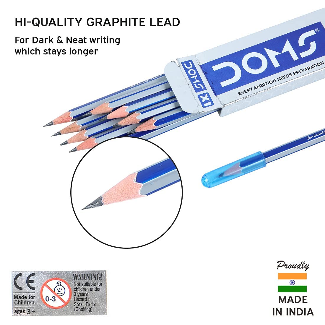 UK-0508 Doms X1 Pencil, Graphite lead, Pack Of 10,Black