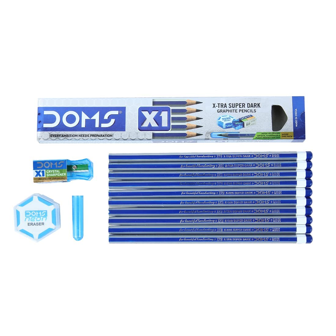 UK-0508 Doms X1 Pencil, Graphite lead, Pack Of 10,Black