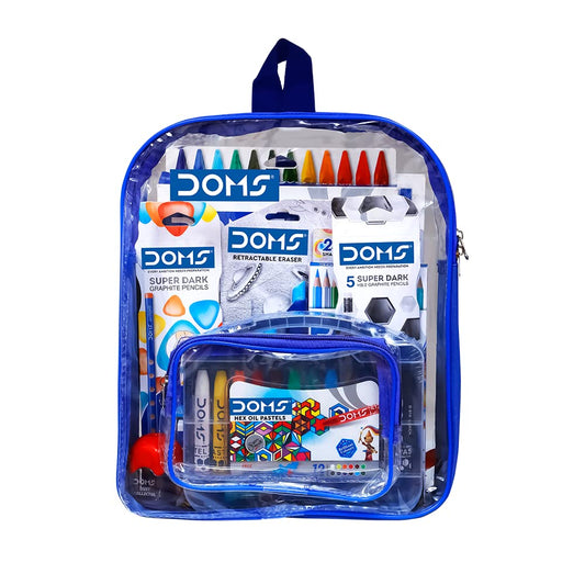 UK-0990 Doms Smart Kit | Comes With Transparent Zipper Bag | Perfect Value Pack | Kit For School Essentials | Gifting Range For Kids | Combination of 12 Stationery Items