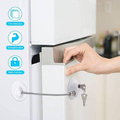 UK-1058 Safety Door Locks With Keys For Cupboard, Cabinets, Fridge & Freezers, Child Security Locks, Childproof Your House, With Adhesive, Residue Free