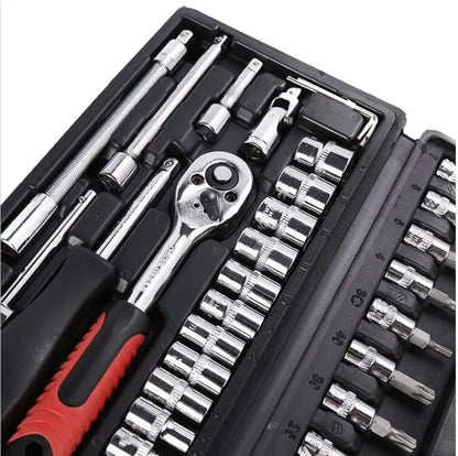 UK-0066 46 in 1 Heavy Duty 1/4" Combinational Ratchet Socket Wrench Spanner 46 Pieces Chrome Vanadium Hand Tool Kit Set For Repairing Work, DIY, Auto Repairs Car & Bike