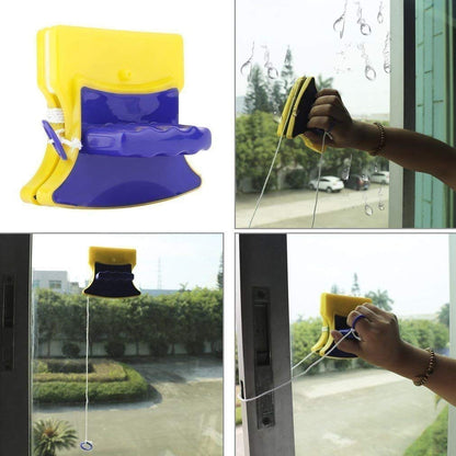 UK-0214 Window Cleaner Double-Side Glazed Two Sided Glass Cleaner Wiper with 2 Extra Cleaning Cotton Cleaner Squeegee Washing Equipment