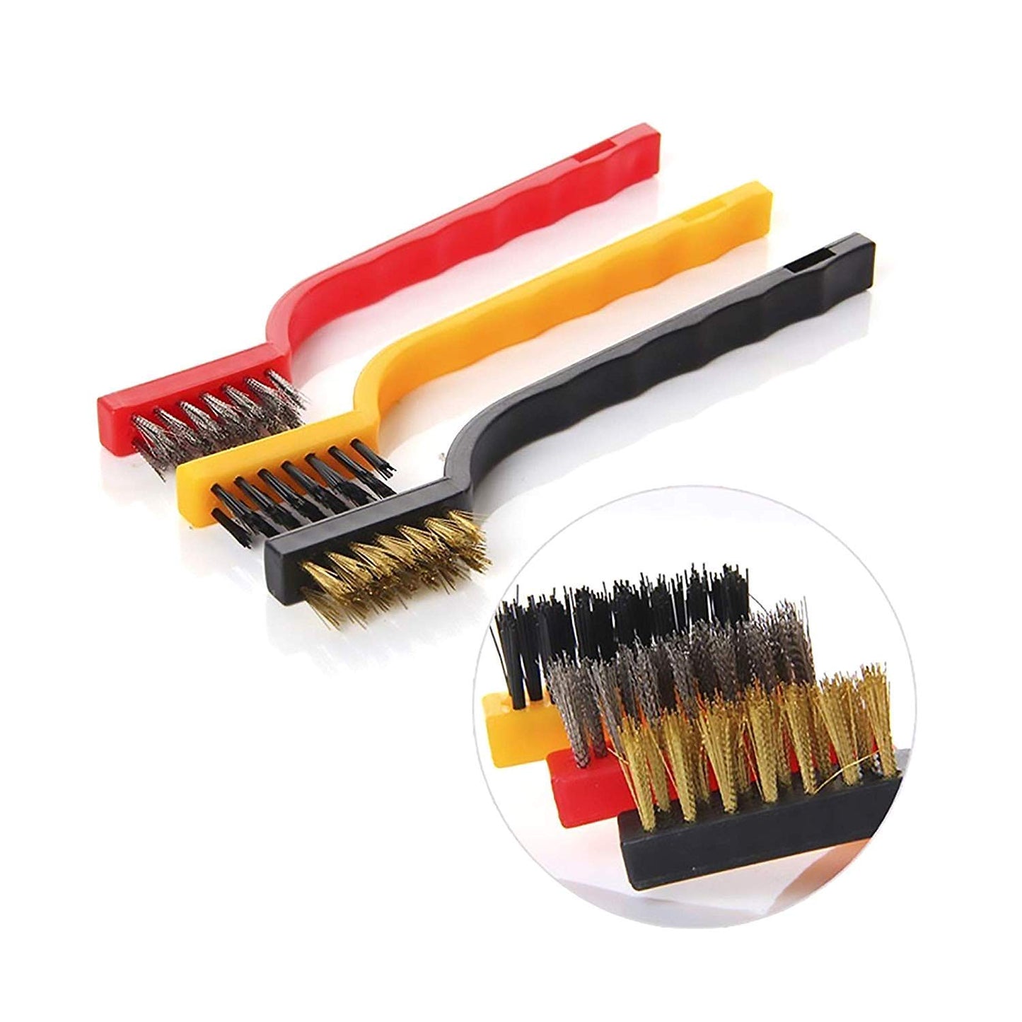 UK-0253 3 PCs Mini Wire Brush Set Brass Nylon Stainless Steel Bristles Household Cleaning Brush for Stove Burner Tiles Tap