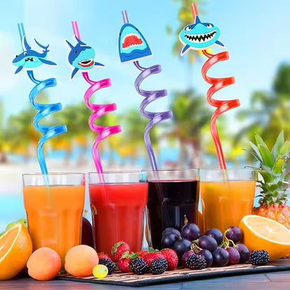 UK-0554 Curly 4 PCS Reusable Straws Smoothie Drinking Straws for Milkshakes Frozen Drinks Plastic Straws for Christmas/Kids/Birthday Party Decorations for Kids Girls(Random Colour & Design)