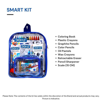 UK-0990 Doms Smart Kit | Comes With Transparent Zipper Bag | Perfect Value Pack | Kit For School Essentials | Gifting Range For Kids | Combination of 12 Stationery Items