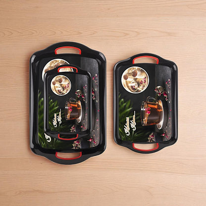 UK-0973 Premium Serving Tray Set of 3  Plastic Material Glossy Finish BPA Free Trays for Kitchen and Office and Home Decor