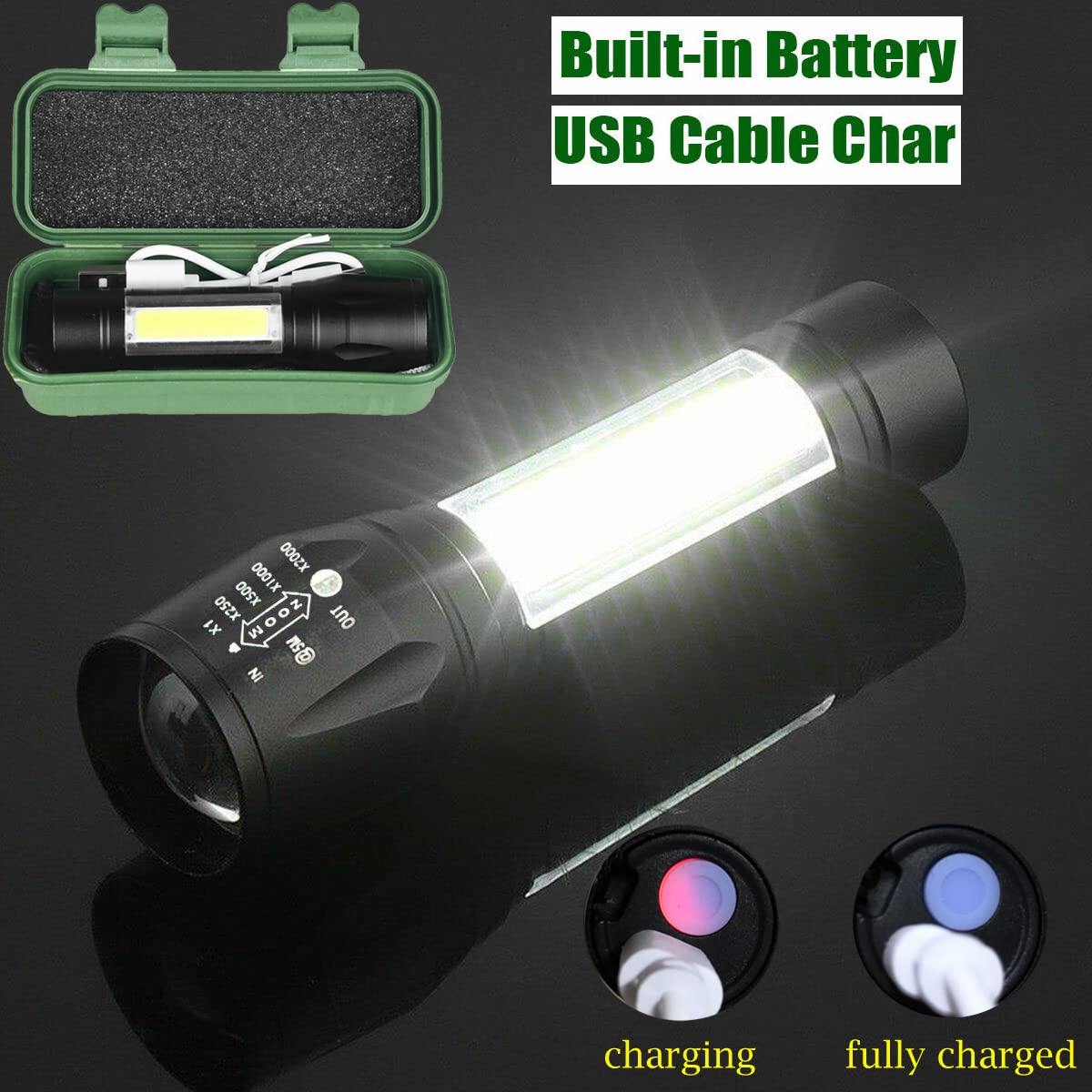 UK-0197 Mini Torch Light, Ultra Brightest Small Flash Light Handheld Pocket Compact Portable Tiny Lamp with COB Side Lantern