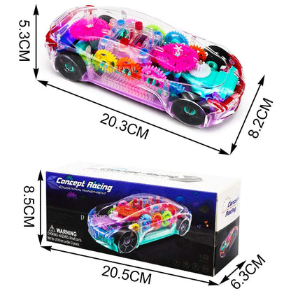 UK-0335 ransparent Mechanical Car Toy for Kids with Gear Technology 3D Light Musical Sound & 360 Degree Rotation