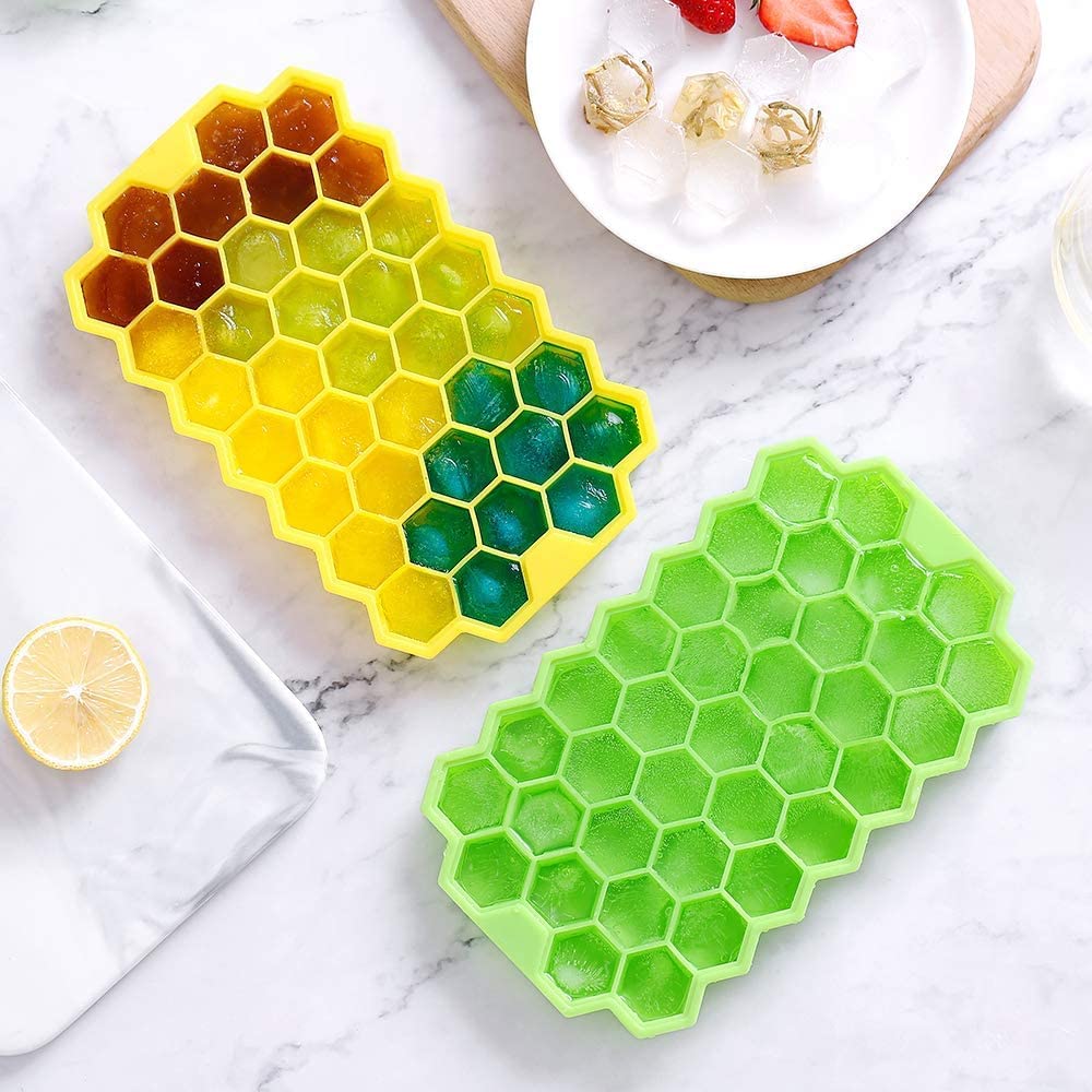 UK-0297 Ice Cube Tray for Freezer Flexible Silicone Honeycomb Design 37 Cavity Ice Cube Tray Ice Cube Box for Home Ice Cubes Silicon Trays for Freezer Mould Safe Ice Cube Molds Multicolor