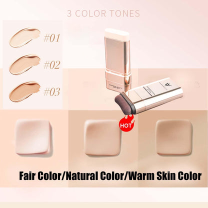 UK-1040 Beauty Foundation Stick, 2-in-1 Multifunctional Moisturizing Foundation Stick with Brush, Long Lasting Natural Matte Finish, Lightweight, Waterproof, 20g, Suitable for All Skin Types