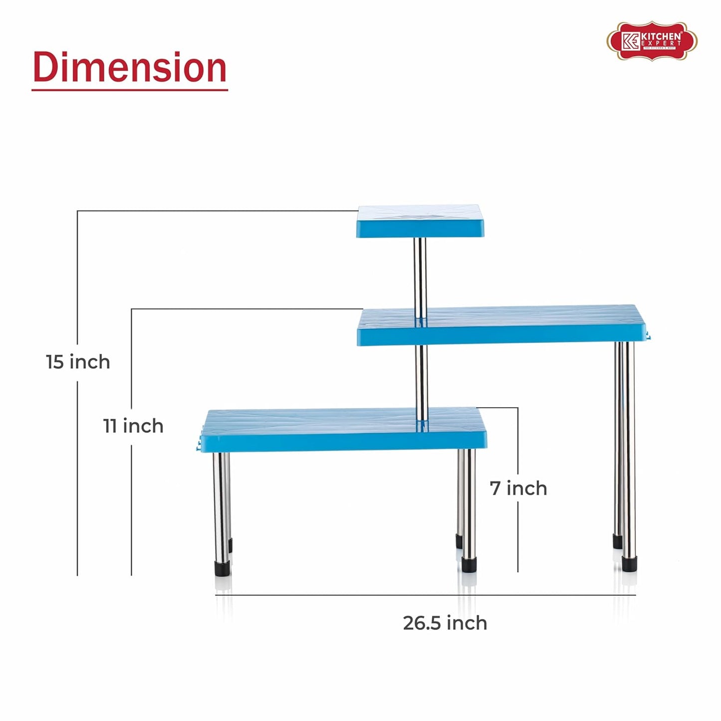 UK-1087 Countertop Organizer Rack | 3 Tier | Kitchen Corner Shelf | Space-Saving | Adjustable Counter top Stand for Spice Jars and Bottles | Multi-Purpose Storage Shelf for Cabinet & Bathroom