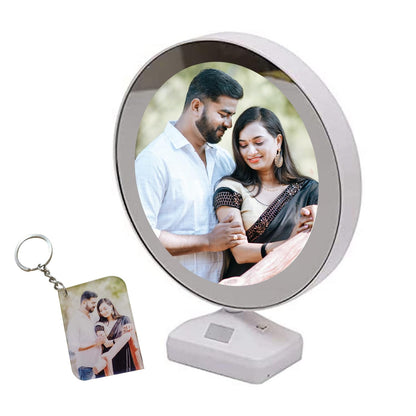 UK-0174 Magic Mirror Photo Frames with LED Light Inside Round & Customized Personal Photograph with USB Cable