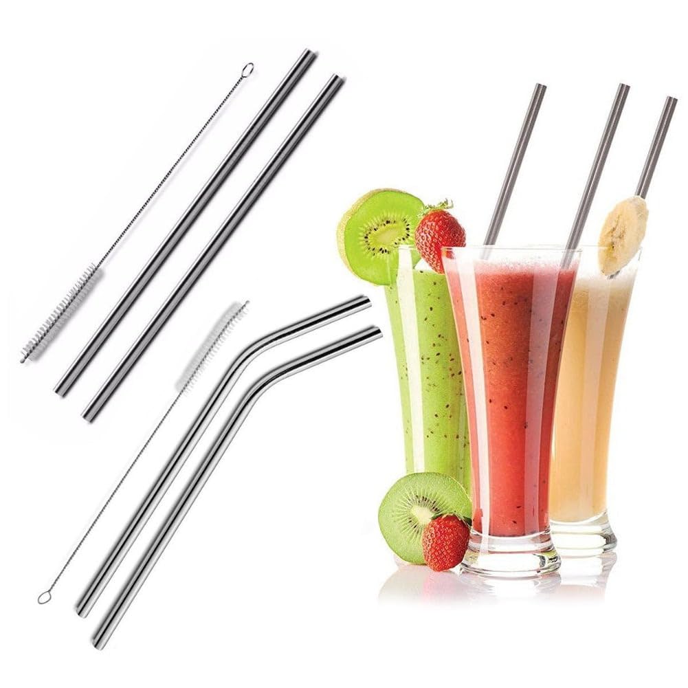 UK-0246 Stainless Steel Straws for Drinking with Brushes | Steel Straws + Straw Cleaning Brush