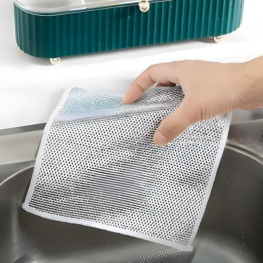 Non-Scratch Wire Dishcloth, Steel Wire Dish Towel, Multipurpose Wire Dishwashing Rags for Wet and Dry, Scrubs & Cleans for Dishes