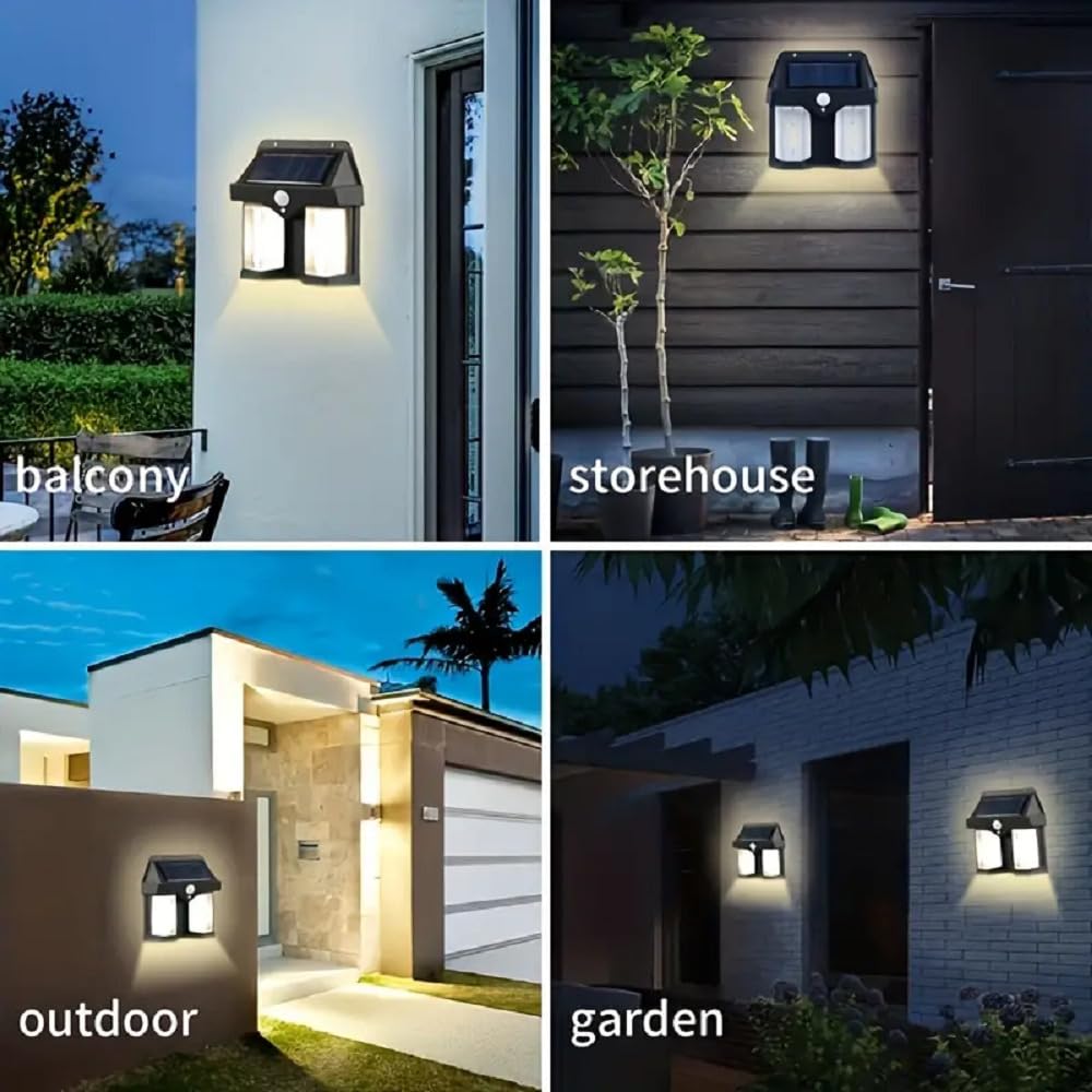 UK-0196 Solar Wall Double Lamp Outdoor Waterproof Up and Down Luminous Lighting, Solar LED Wall Light Induction Lamp Villa Garden Lights Yard Patio Fence Lamps