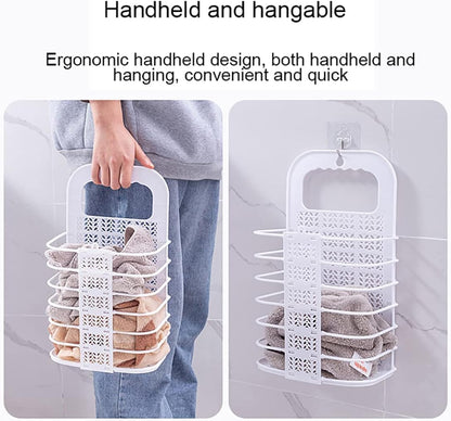 UK-0533 Folding Laundry Basket for Dirty Clothes Humper | Plastic Wall-Mount Hanging Dirty Clothes Organizer Storage Collapsible Bin with Handle