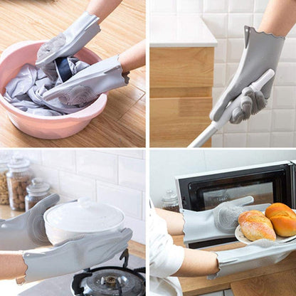 UK-0259 Silicone Gloves Wash Scrubber Gloves Reusable Cleaning Brush Gloves Heat Resistant Scrub Rubber Glove for Dish Washing